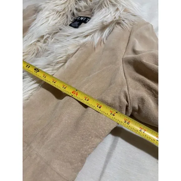 Mixit Suede Leather Faux Fur Coat Western Boho Y2K Vintage Jacket Petite L - Picture 7 of 11